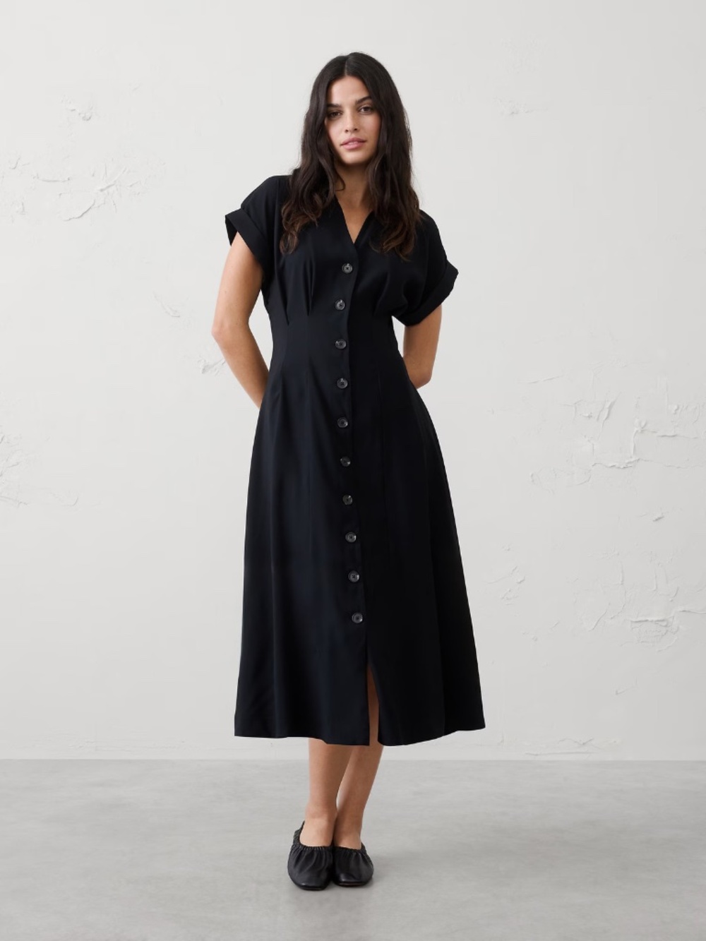 NWOT Banana Republic Twill Midi Shirtdress Black Size 10